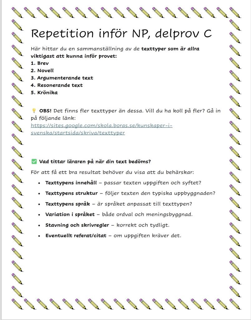 Kompendium inför nationella provet åk 9, delprov C (skriva)