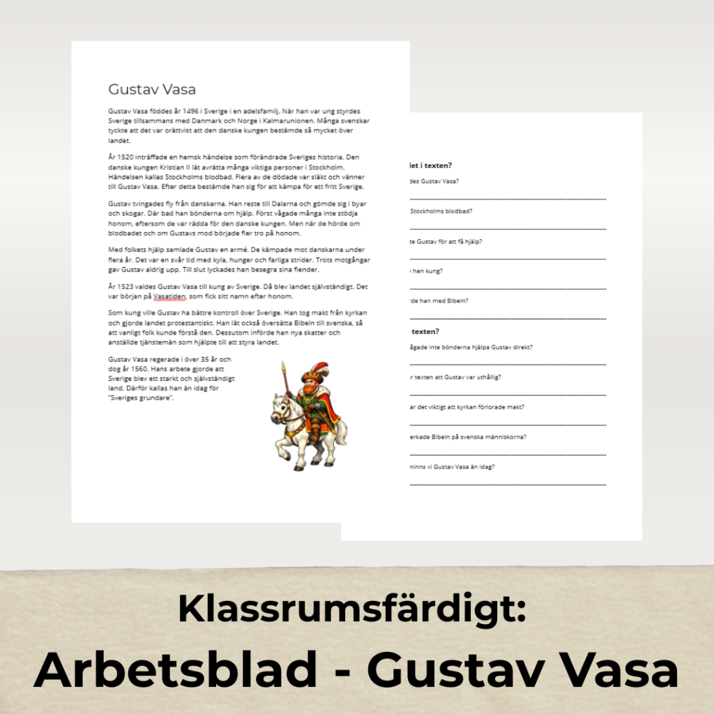 Klassrumsfärdigt: Arbetsblad – Aktörer Vasatiden