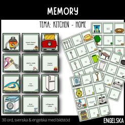 MEMORY - kitchen / home - 60 kort - bildstöd / svenska & engelska