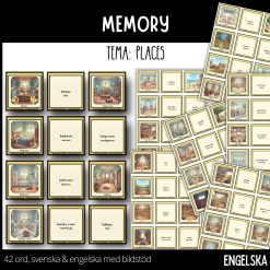 MEMORY - places - 84 kort - bildstöd / svenska & engelska