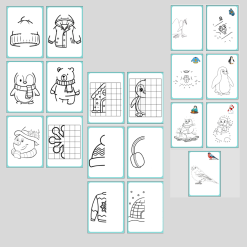 Vinterbilder, komplettera och färglägga