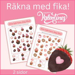 Räkna med fika Valentine, 2 sidor, talområde 0-10