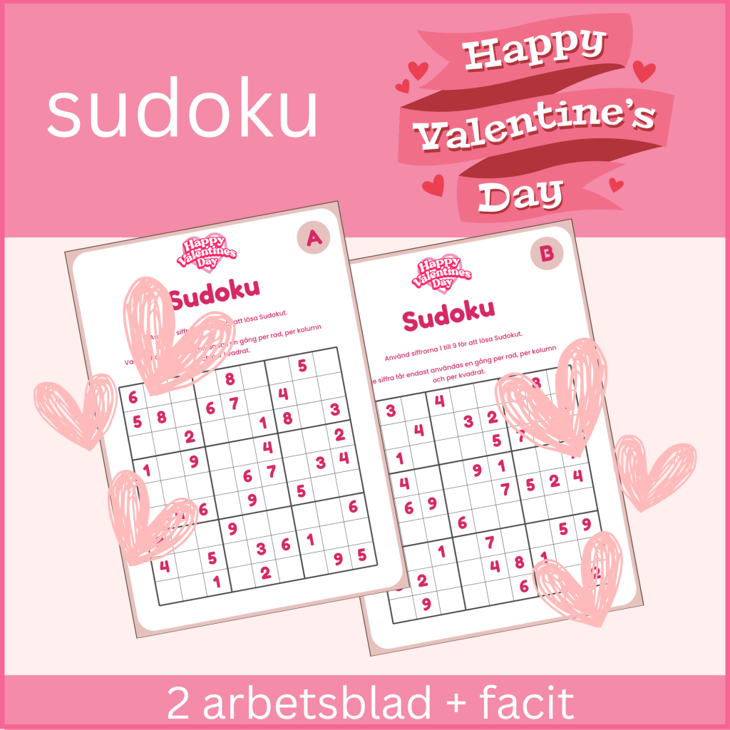 Sudoku, 2 st med facit, Valentine