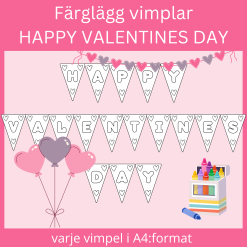 Färglägg egna vimplar med “Happy Valentines day” text