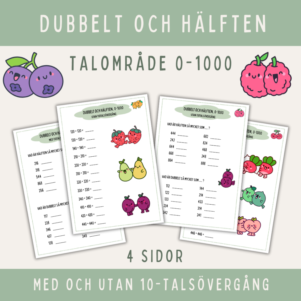 Dubbelt och hälften 0-1000, öva inför nationella proven