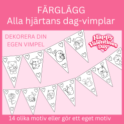 Färglägg egna vimplar Alla hjärtans dag, 14 motiv