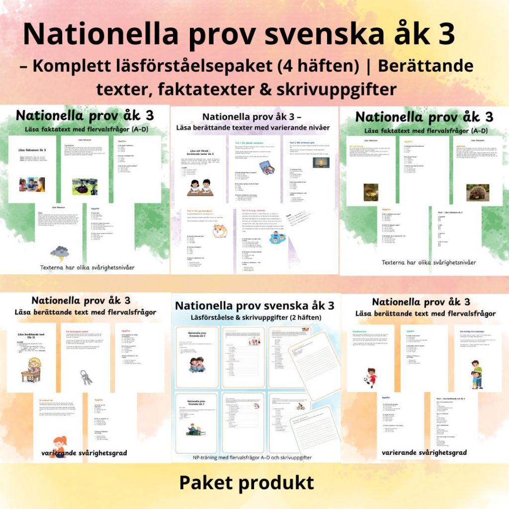 Nationella prov svenska åk 3 – Komplett läsförståelsepaket (4 häften)