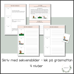 Skriv till sekvensbilder - lek på gräsmattan