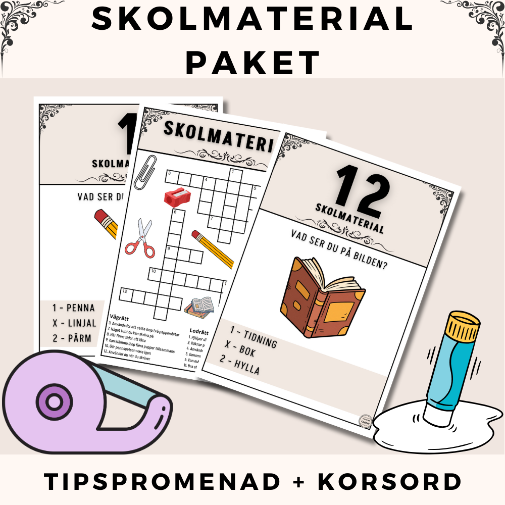Skolmaterial – Korsord + tipspromenad [Paket]