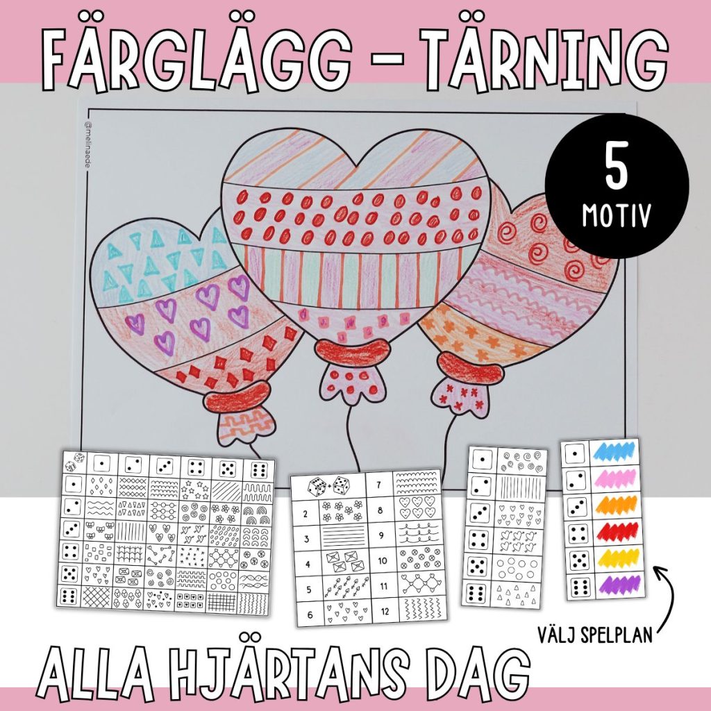 Färglägg med tärning – Alla hjärtans dag