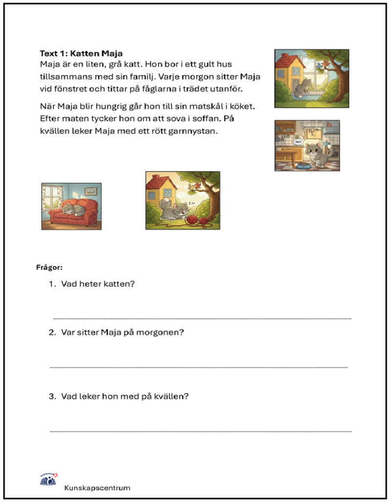 Läsförståelsehäfte åk 1-2 svenska