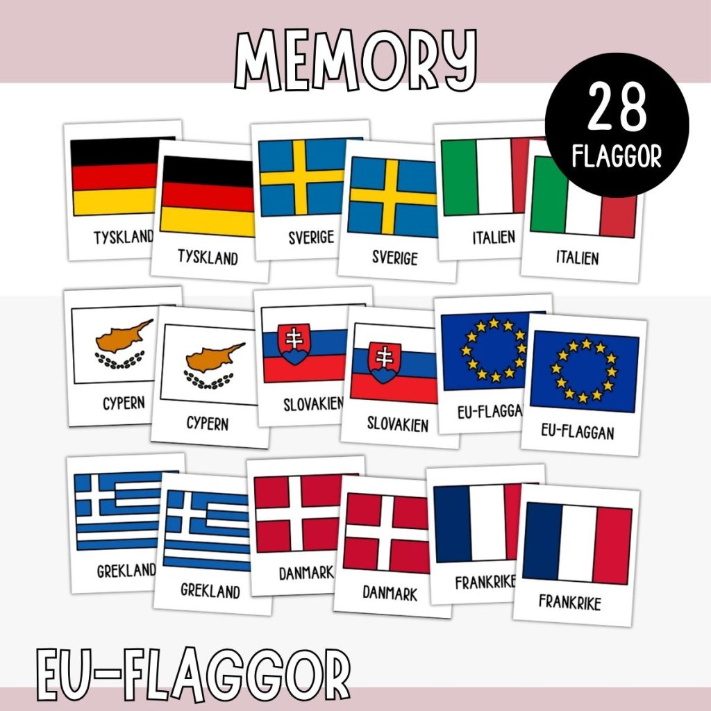 Memory med flaggor att skriva ut – EU-länder