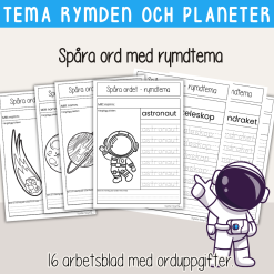 Rymden, solsystemet och planeter – Spåra ord med rymdtema – 16 arbetsblad med olika ord
