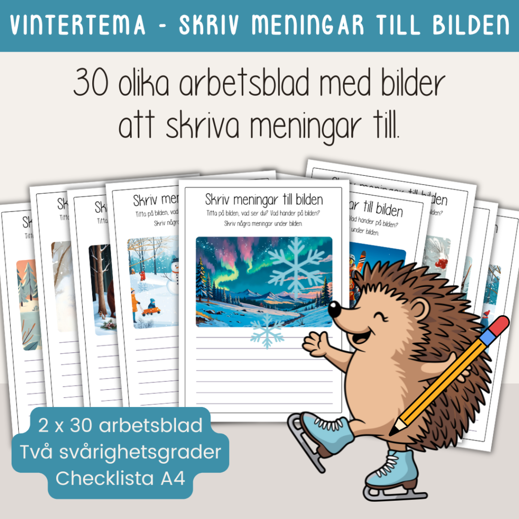 Vinter – Skriv meningar till bilden – 30 olika bilder att skriva till – Vintertema