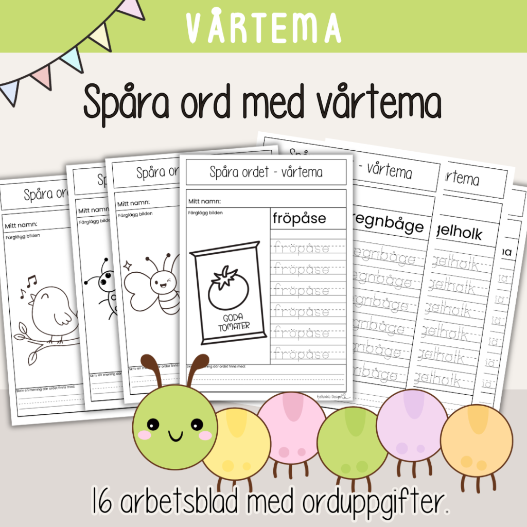 Vår – Våren – Spåra ord med vårtema – 16 arbetsblad med olika ord