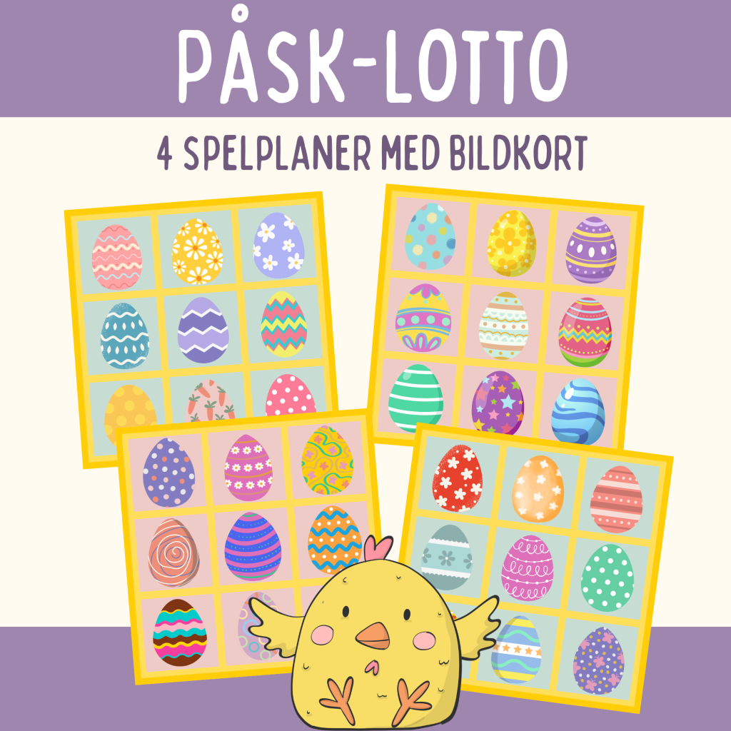 Påsk-lotto, 4 spelplaner med tillhörande bildkort
