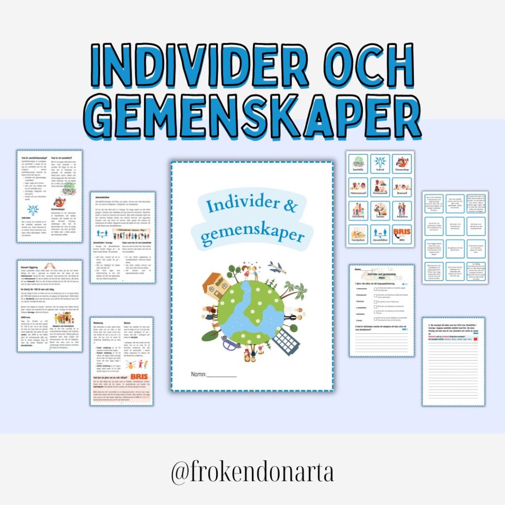 Individer och gemenskaper – Helt arbetsområde (Faktatext med frågor + Begreppskort + Prov + Övningar)