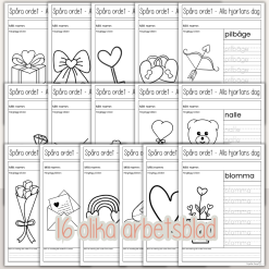 Alla hjärtans dag - Spåra ord med kärlekstema - 16 arbetsblad med olika ord