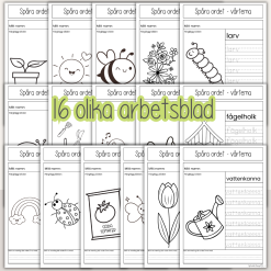 Vår - Våren - Spåra ord med vårtema - 16 arbetsblad med olika ord