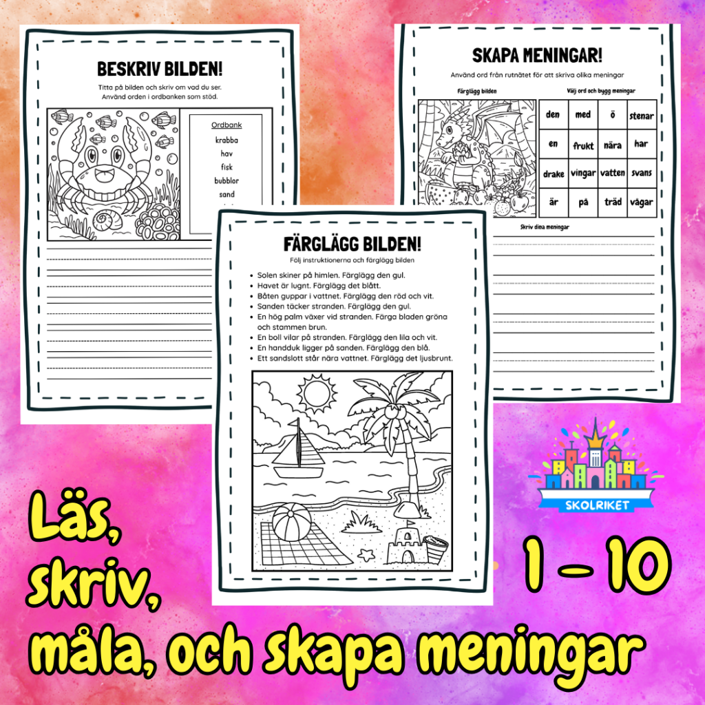 Läs, skriv, måla och skapa meningar Nr 1 – 10