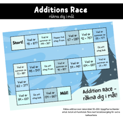 Additions Race – addition inom 50-200 med ental, tiotal, hundratal och tiotalsövergångar