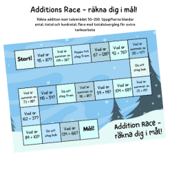 Additions Race – addition inom 50-200 med ental, tiotal, hundratal och tiotalsövergångar