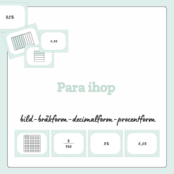 Para ihop - bild med bråkform, decimalform, procentform (18 tal, 72 kort)