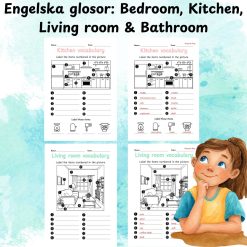 Engelska glosor: Bedroom, Kitchen, Living room & Bathroom