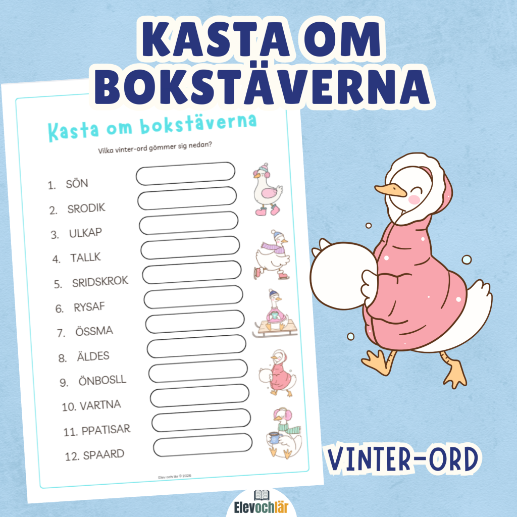 Kasta om bokstäverna. Vinter-ord + facit