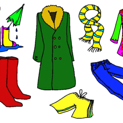 Färgglada kläder, skor och accessoarer