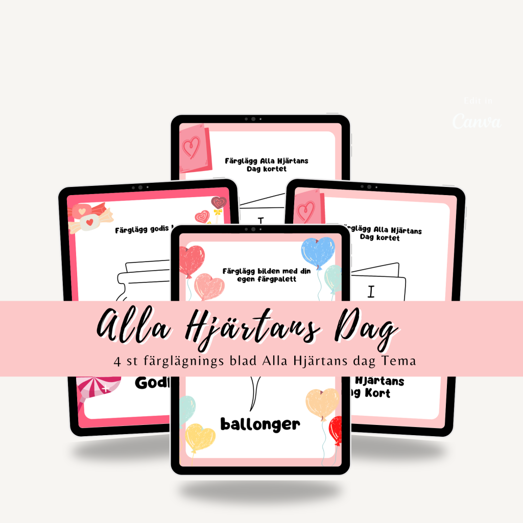 Alla Hjärtans Dag- Färglägg 4 st