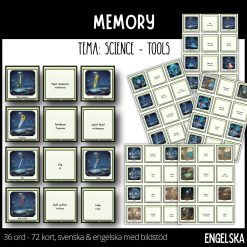 MEMORY - sience / tools - 72 kort - bildstöd / svenska & engelska
