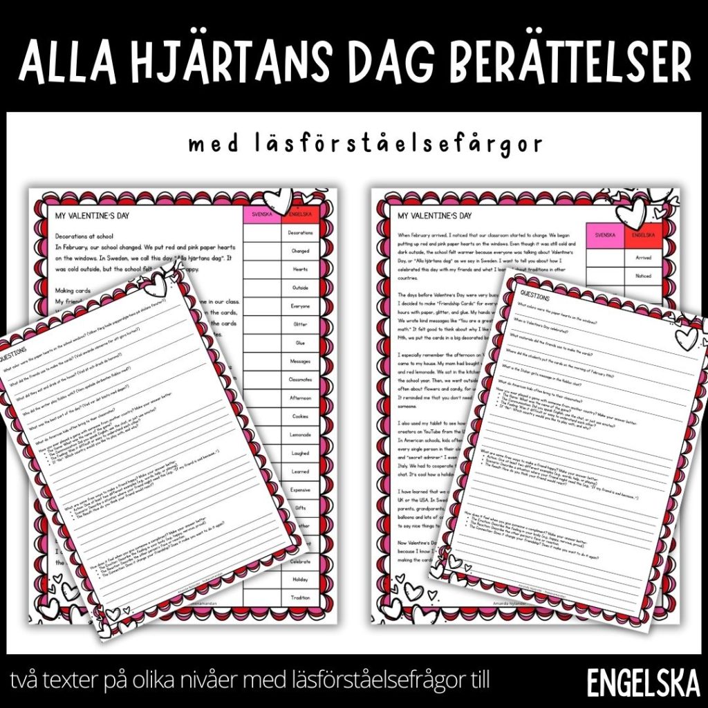 Alla hjärtans dag – två berättelser på två olika nivåer med läsförståelsefrågor till