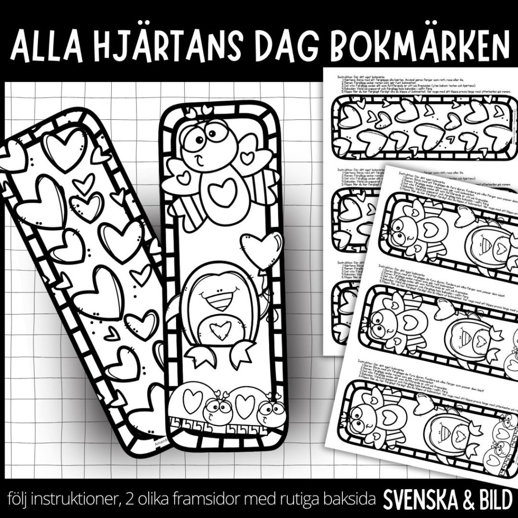 Alla hjärtans dag bokmärken – fram och baksida