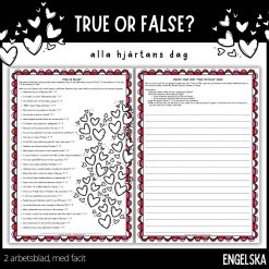 Alla hjärtans dag true or false - 2 arbetsblad
