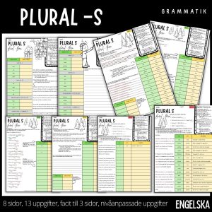 Arbetsblad – plural s – engelska grammatik - 8 sidor - nivåanpassat - facit