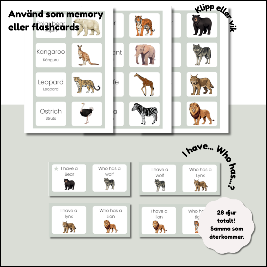 Memory / Flashcards / I have… Who has…? (animals)
