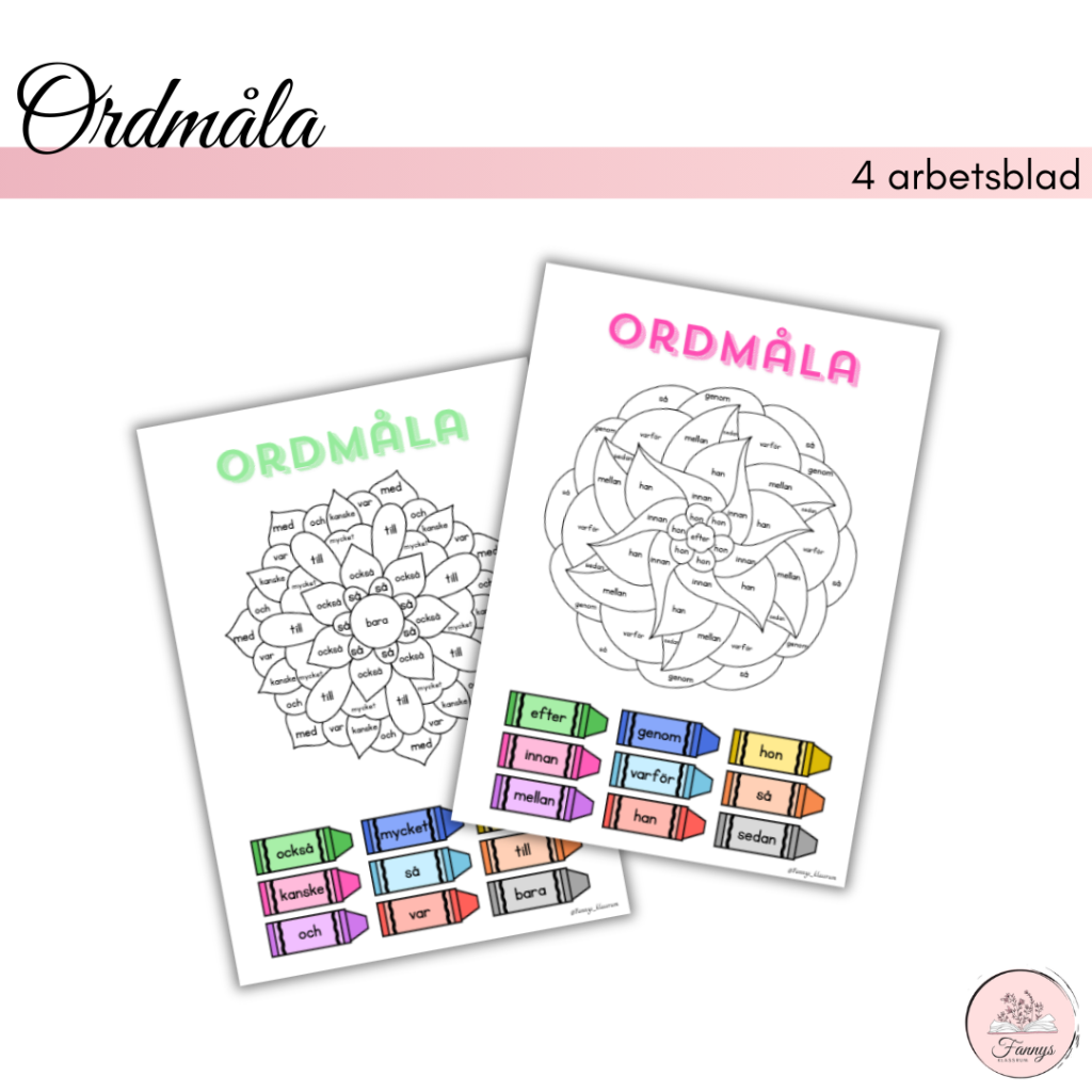 4 stycken ordmåla-mandalas