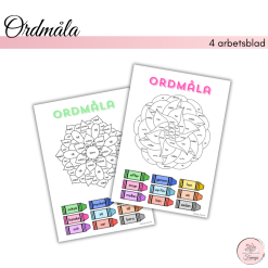 4 stycken ordmåla-mandalas