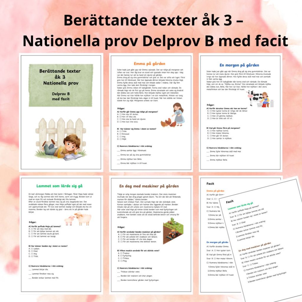 Berättande texter åk 3 – Nationella prov Delprov B med facit