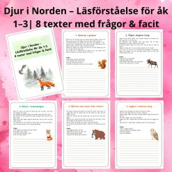 Läsförståelse åk 1–3: Djur i Norden | Enkla faktatexter med frågor