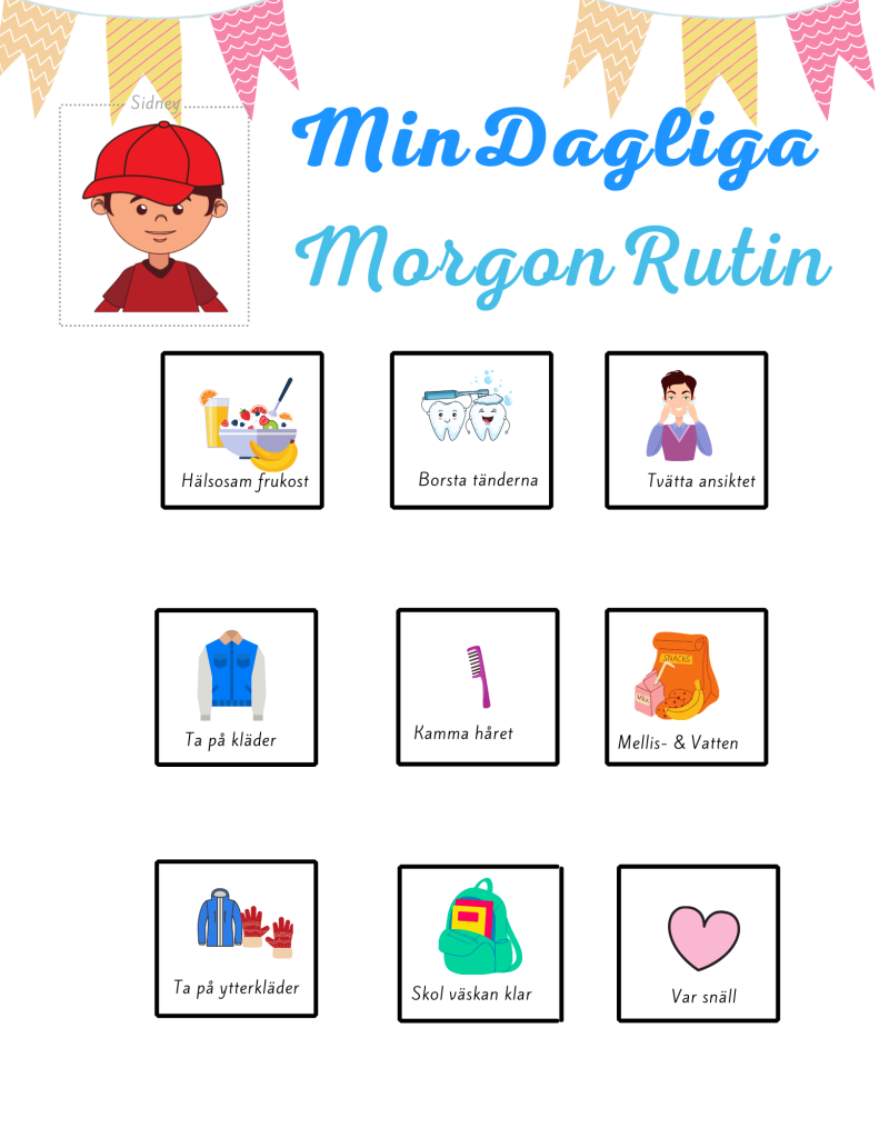 Morgon rutin Pojke- Bildstöd