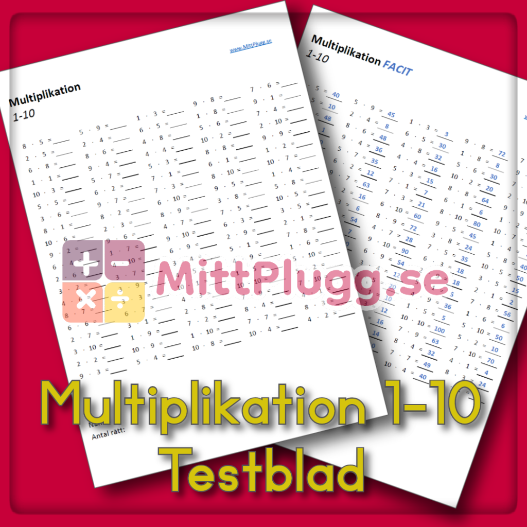 Multiplikation Testblad 1-10 + Facit