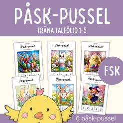 Påsk-pussel, träna talföljd 1-5, 6 pussel