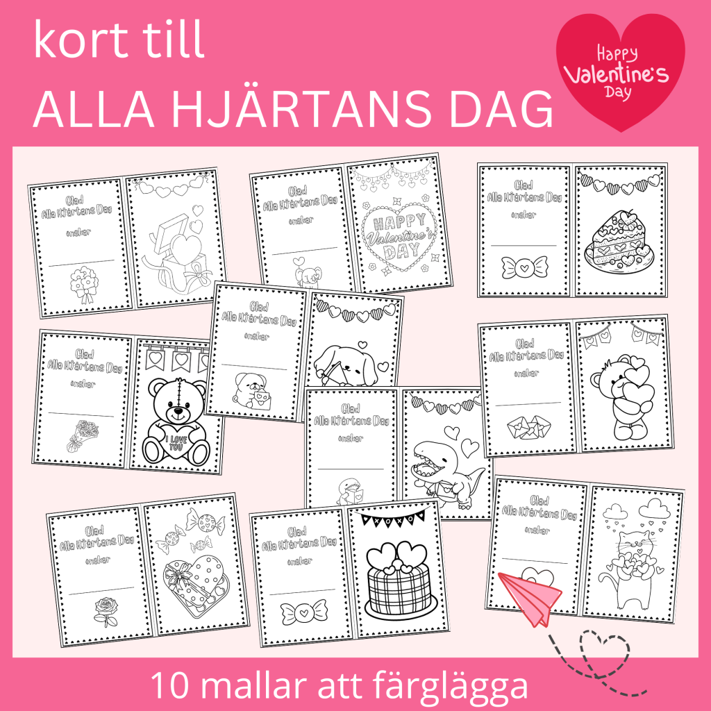 Färglägg kort till Alla hjärtans dag, 10 mallar