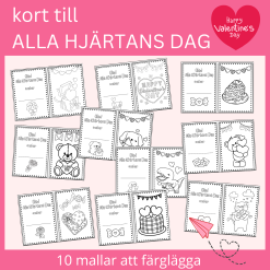 Färglägg kort till Alla hjärtans dag, 10 mallar
