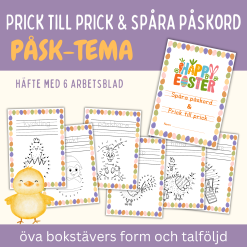 Prick till prick och spåra påsk-ord, litet häfte med påsk-tema