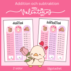 Addition och subtraktion lågstadiet, Valentine, 2 sidor