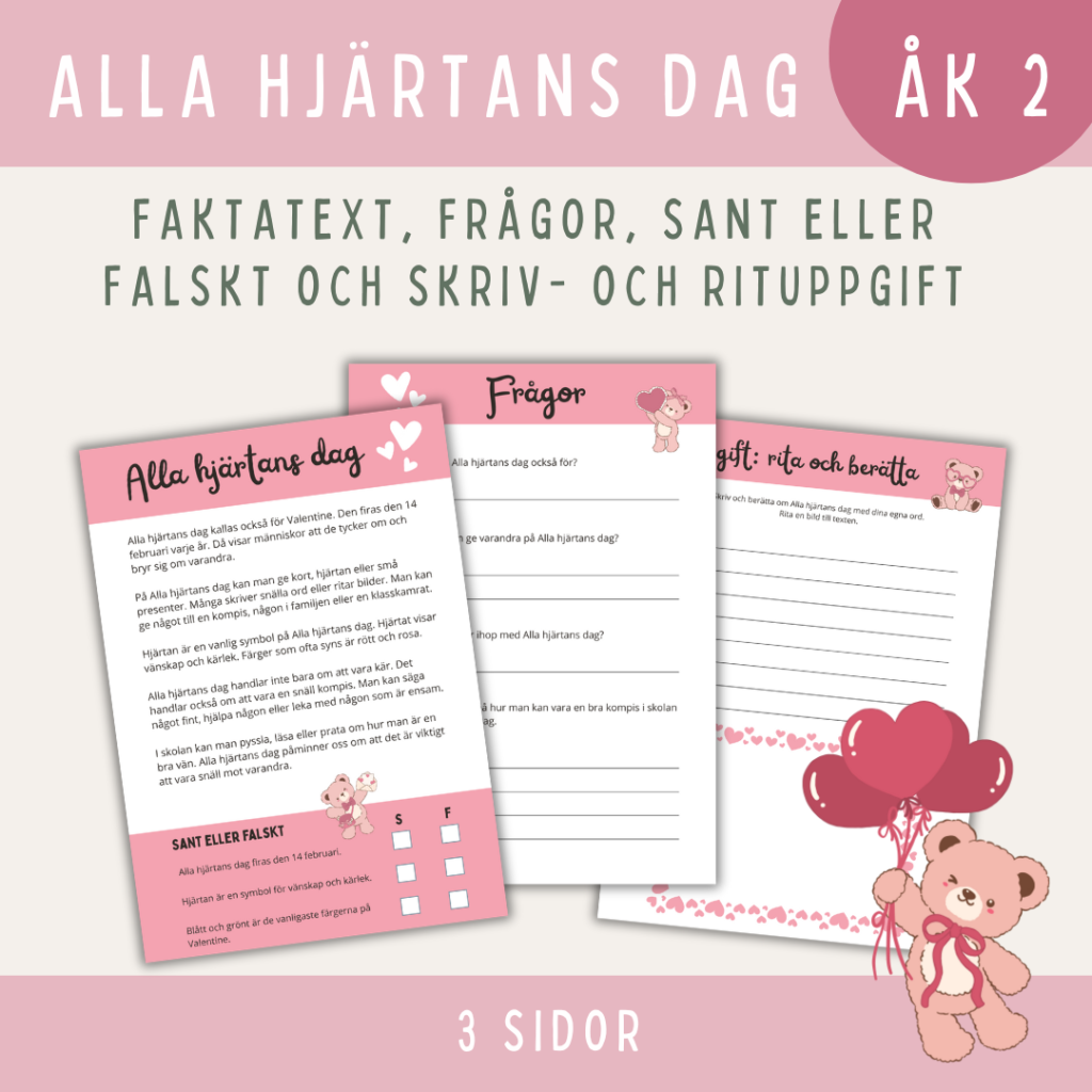 Alla hjärtans dag, faktatext med frågor (åk 2)
