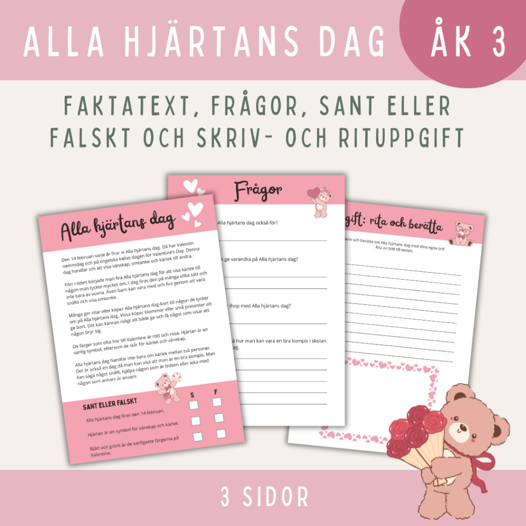 Alla hjärtans dag, faktatext med frågor (åk 3)